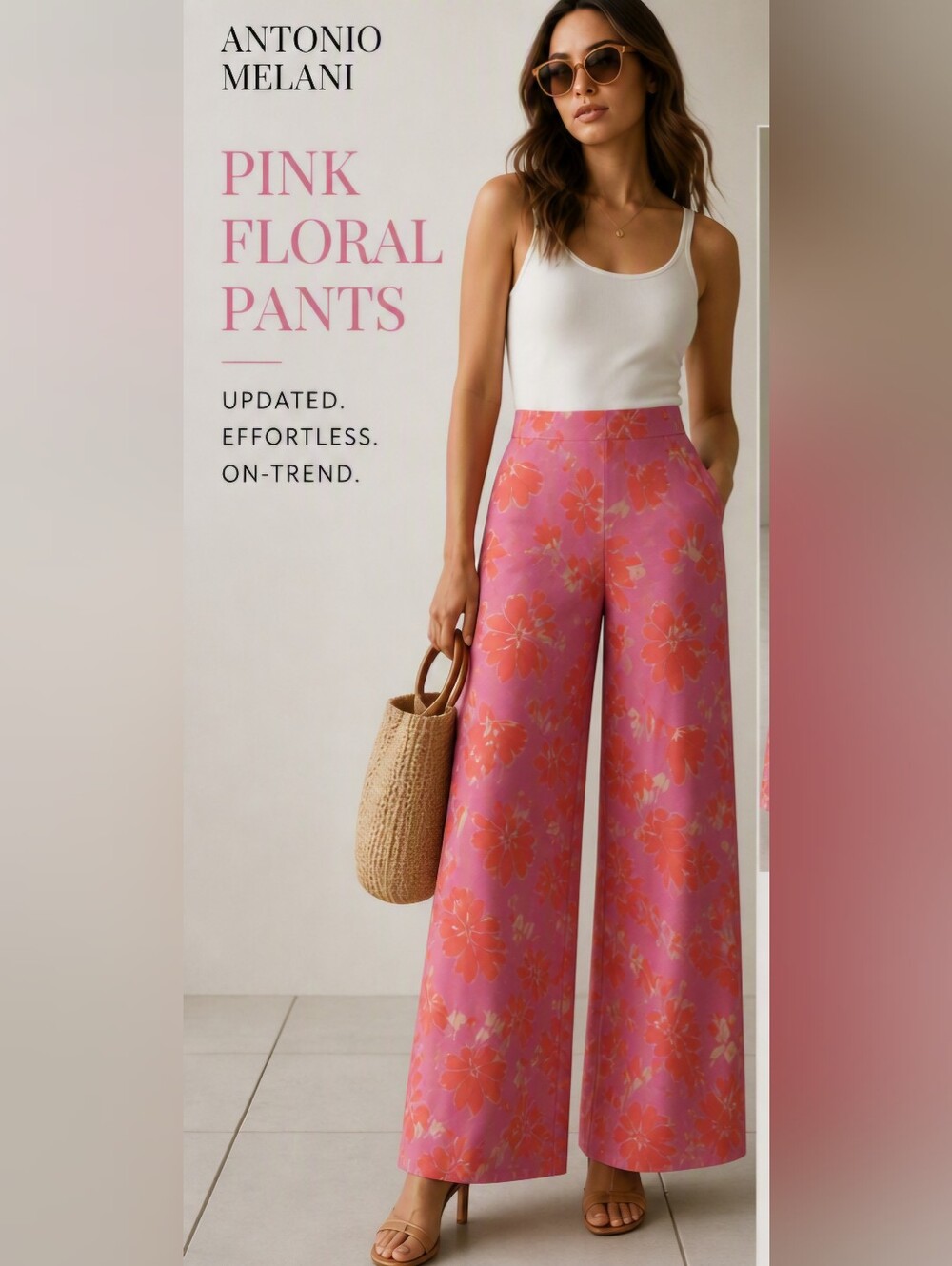 ANTONIO MELANI Pink And Orange Floral Pant In Blooming Mandarin. Size 2 NWT